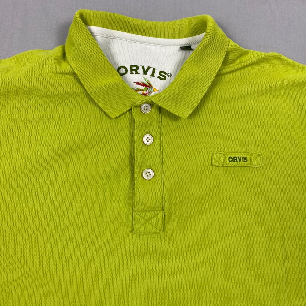 Orvis Pique Polo Shirt Mens Large Lime Green Fly Fishing Casual Golf LIKE‎ NEW